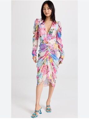 Rococo Sand Aster rainbow floral midi dress XL